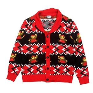 Super Mario Bros Nintendo Knit Pixel Christmas Cardigan Sweater Mens Large